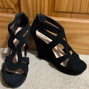 Black Faux Suede Wedge Heel (size 8)